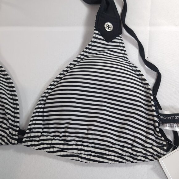 Point Zero Striped Halter Bikini Top Bathing Suit Women's 14 Black White NEW - Picture 6 of 11